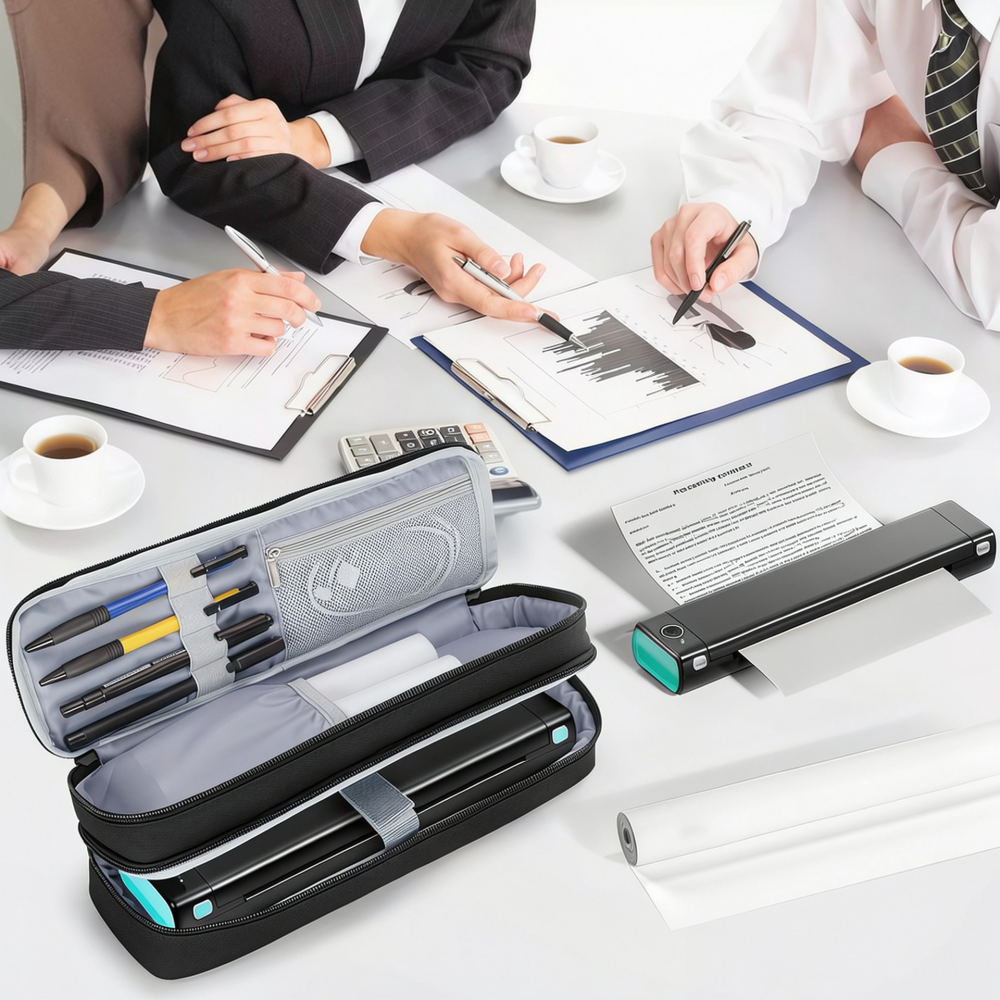 Tech Accessories Travel Organizer Pouch - กล่องเก็บปากกาสแกนแบบพกพา สำหรับเครื่องพิมพ์ FWIW กระเป๋าจัดระเบียบสำหรับเดินทางสองชั้น กล่องเครื่องเขียนสำนักงานผ้าอ็อกซ์ฟอร์ด