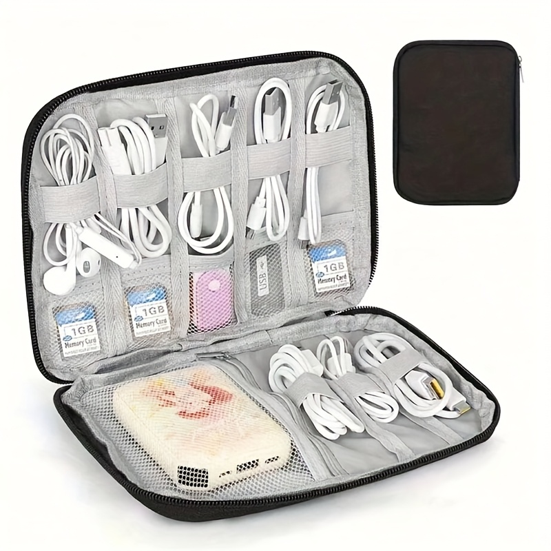 Tech Accessories Travel Organizer Pouch - กระเป๋าจัดระเบียบสายเคเบิลสำหรับเดินทาง 1 ชิ้น กล่องใส่อุปกรณ์อิเล็กทรอนิกส์แบบหลายช่องสำหรับสายเคเบิลและที่ชาร์จ - กระเป๋าใส่อุปกรณ์เทคโนโลยีแบบพกพาสำหรับสำนักงาน